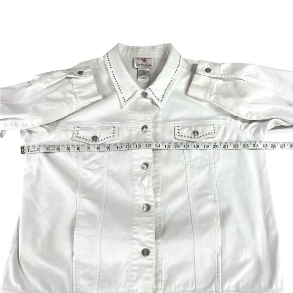Quacker Factory Beaded Star Angel Wings‎ White Denim Jacket Womens Size XL - Picture 6 of 7